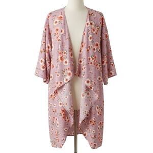 LuLaRoe Kimono L Pink Purple Floral Boho Bohemian Festival Whimsical Romantic
